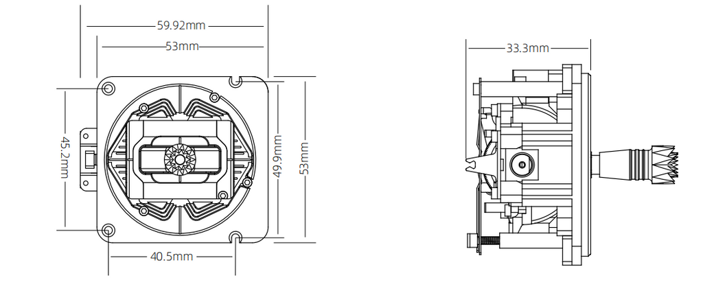 AG01 CNC Hall Gimbal (HOLLOW SHAFT Version) Size