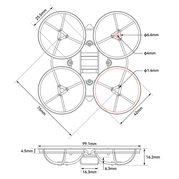 Air75 II Brushless Whoop Frame diagram